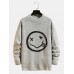 Mens Smile Face Print Crew Neck Knit Cotton Casual Pullover Sweaters