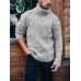 Mens Solid Color Twisted Cable Knit High Neck Slim Fit Casual Sweater