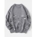 Mens Cute Cartoon Print Round Neck Long Sleeve Knitted Pullover Sweaters