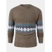 Mens Vintage Argyle Pattern Rib  Knit Cotton Long Sleeve Pullover Sweaters