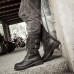 Men Classic Black Biker Boots Metal Buckle Motorcycle Boots