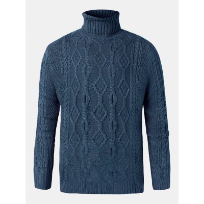 Mens Warm Solid Color High Neck Knitted Sweaters