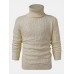 Mens Solid Color Twisted Cable Knit High Neck Slim Fit Casual Sweater