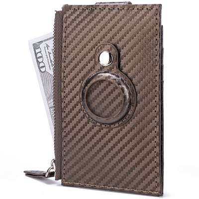 For Airtag Tracker Case Carbon Fiber Credit Card Holder Wallet  Coffee