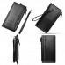 DEABOLAR Men Long Wallet Retro PU Soft Leather Hand Strap Clutch Mobile Phone Bag  Black