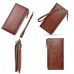 DEABOLAR Men Long Wallet Retro PU Soft Leather Hand Strap Clutch Mobile Phone Bag  Brown