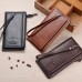 DEABOLAR Men Long Wallet Retro PU Soft Leather Hand Strap Clutch Mobile Phone Bag  Dark Brown