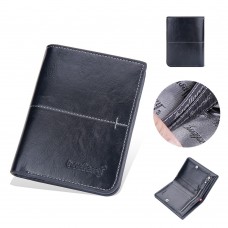 Baellerry Men Short Vintage Multi  Card Wallet Vertical Buckle Zip Wallet  Black Vertical