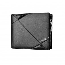 DEABOLAR Men Short PU Leather Tri  fold Horizontal Wallet Large  capacity Multi  card Wallet  Black