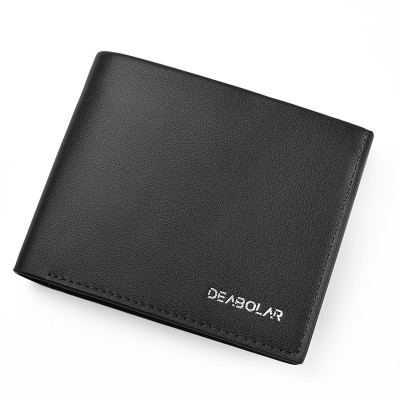 DEABOLAR Large  Capacity Multi  Card Men Short PU Leather Wallet  Black Horizontal