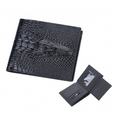 Baellerry Crocodile Print Men Short Wallet Vintage Multi  card Slot Coin Purse  Black Head