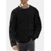 Men Solid Cable Knit Round Neck Casual Pullover Sweaters