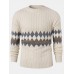 Mens Vintage Argyle Pattern Rib  Knit Cotton Long Sleeve Pullover Sweaters